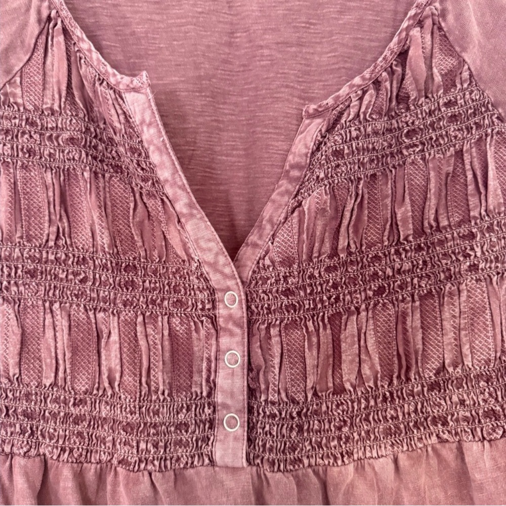 Lucky Brand Mauve Purple pink button up vintage wash Peasant Tunic L top blouse - Picture 3 of 5